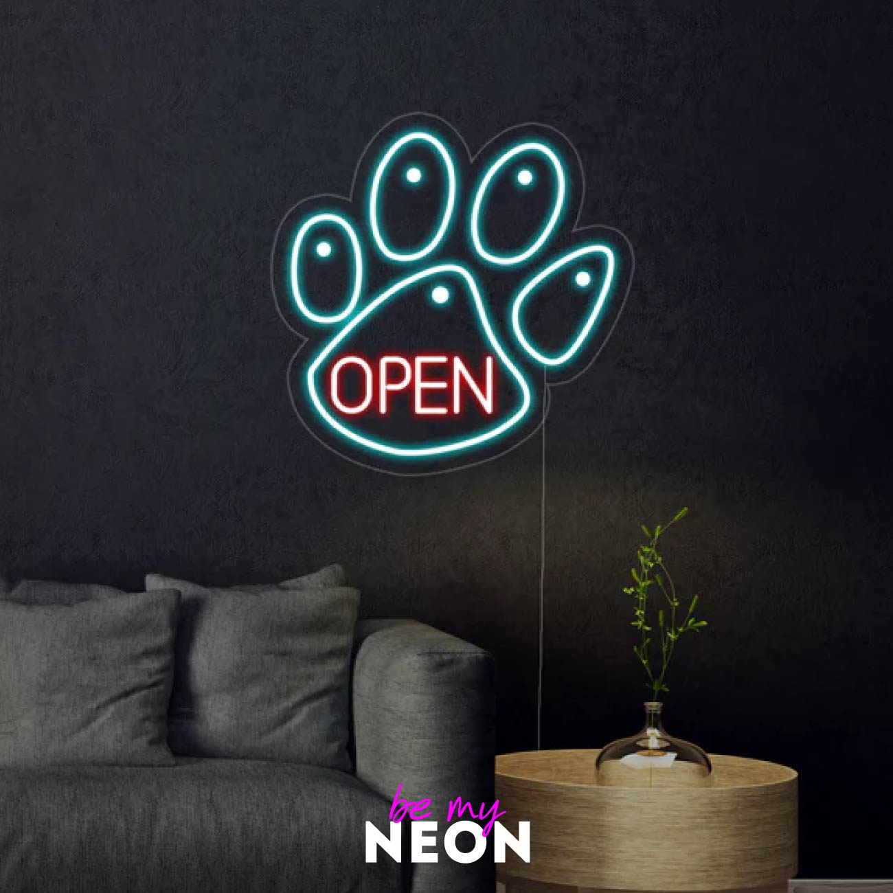 Open Schild Tier Tatze LED Neonschild