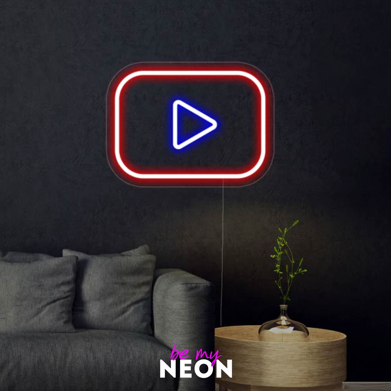 "Play Button" Leuchtmotiv aus LED Neon