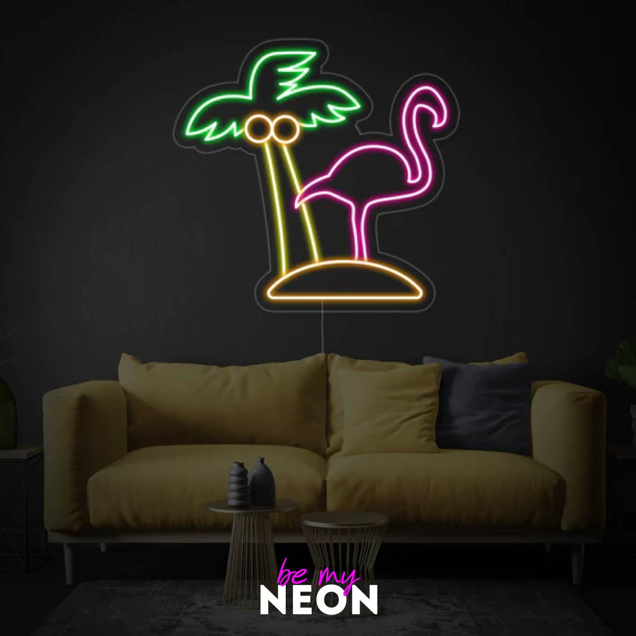 "Flamingo Pink Palmen" Leuchtschrift aus LED Neon