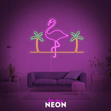 "Flamingo mit Palmen" Leuchtschrift aus LED Neon
