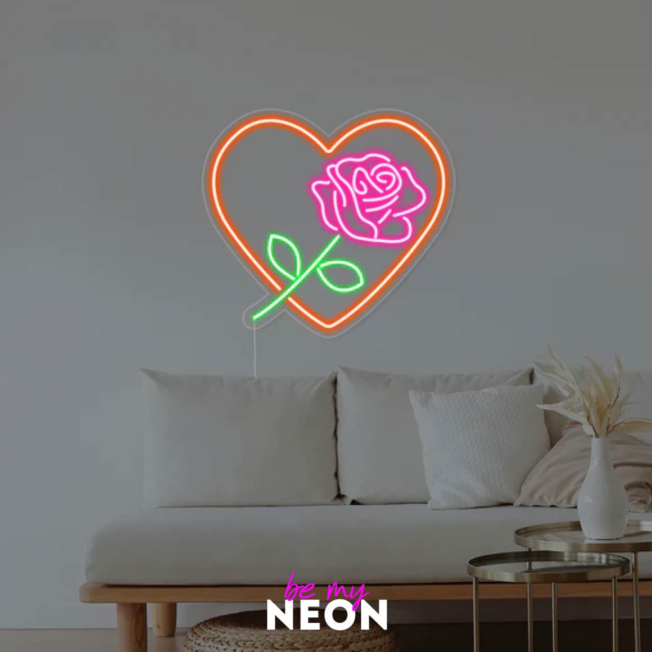 "Herz mit Rose" Leuchtmotiv aus LED Neon