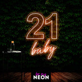 "21ster Geburtstag Baby" Leuchtschrift aus LED Neon